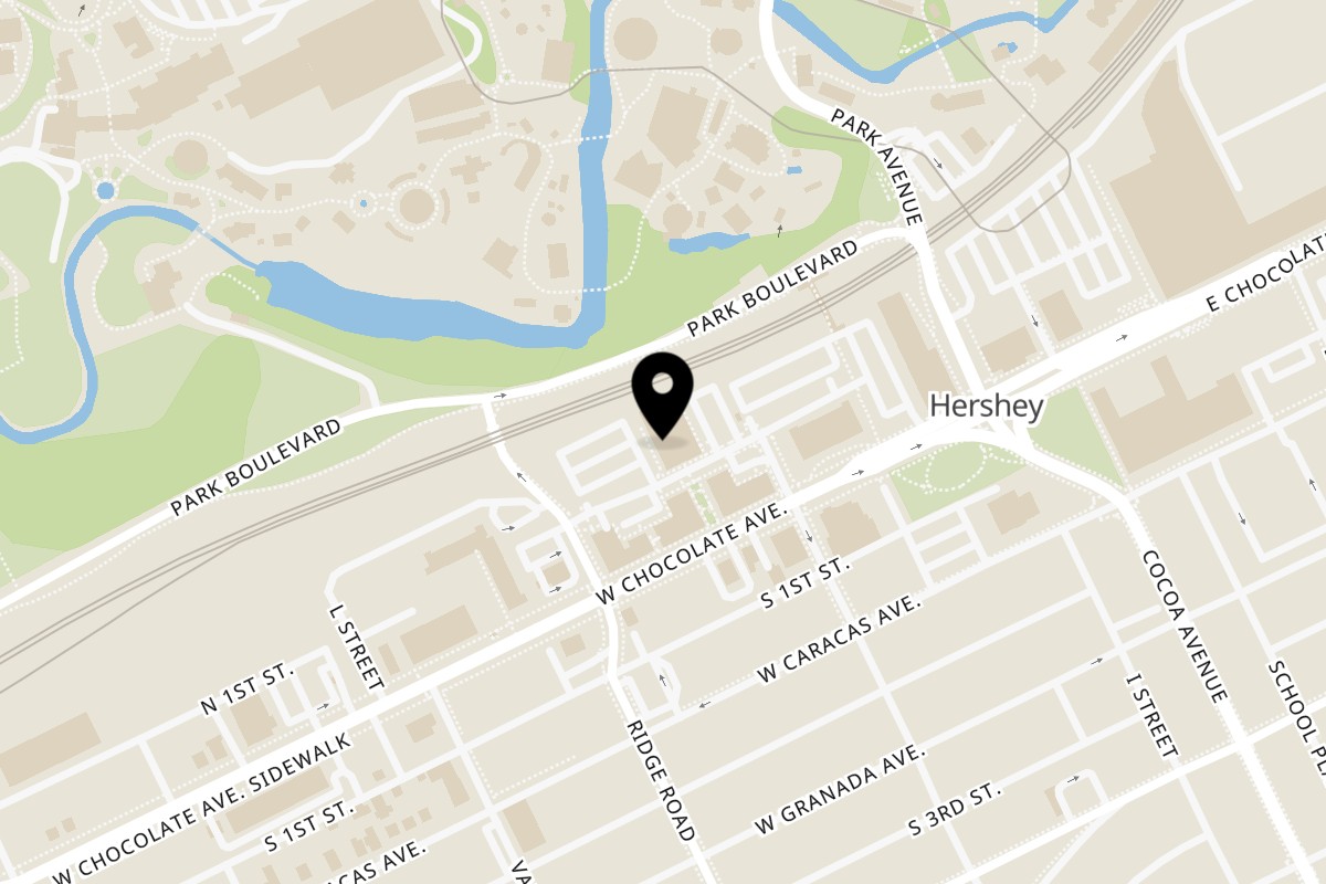 Map showing the location of Pepperpot717 Hershey on 121 Towne Square Dr in Hershey